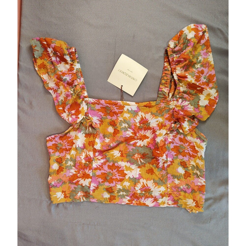 Women's Cynthia Rowley Floral Flutter Sleeve Crop Top Large